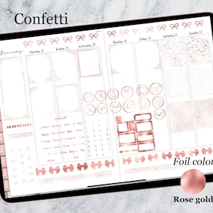 Confetti in Rose Gold Digital Foil Bundle | Digital Weekly Kit |PNG transparent Digital Stickers | essential foiled stickers