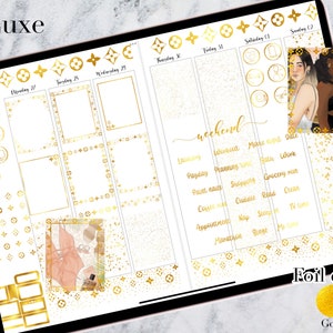 Pacote de folha digital Gold Luxe | Arquivo GoodNotes | Adesivos digitais transparentes PNG | Kit Semanal Digital Essencial
