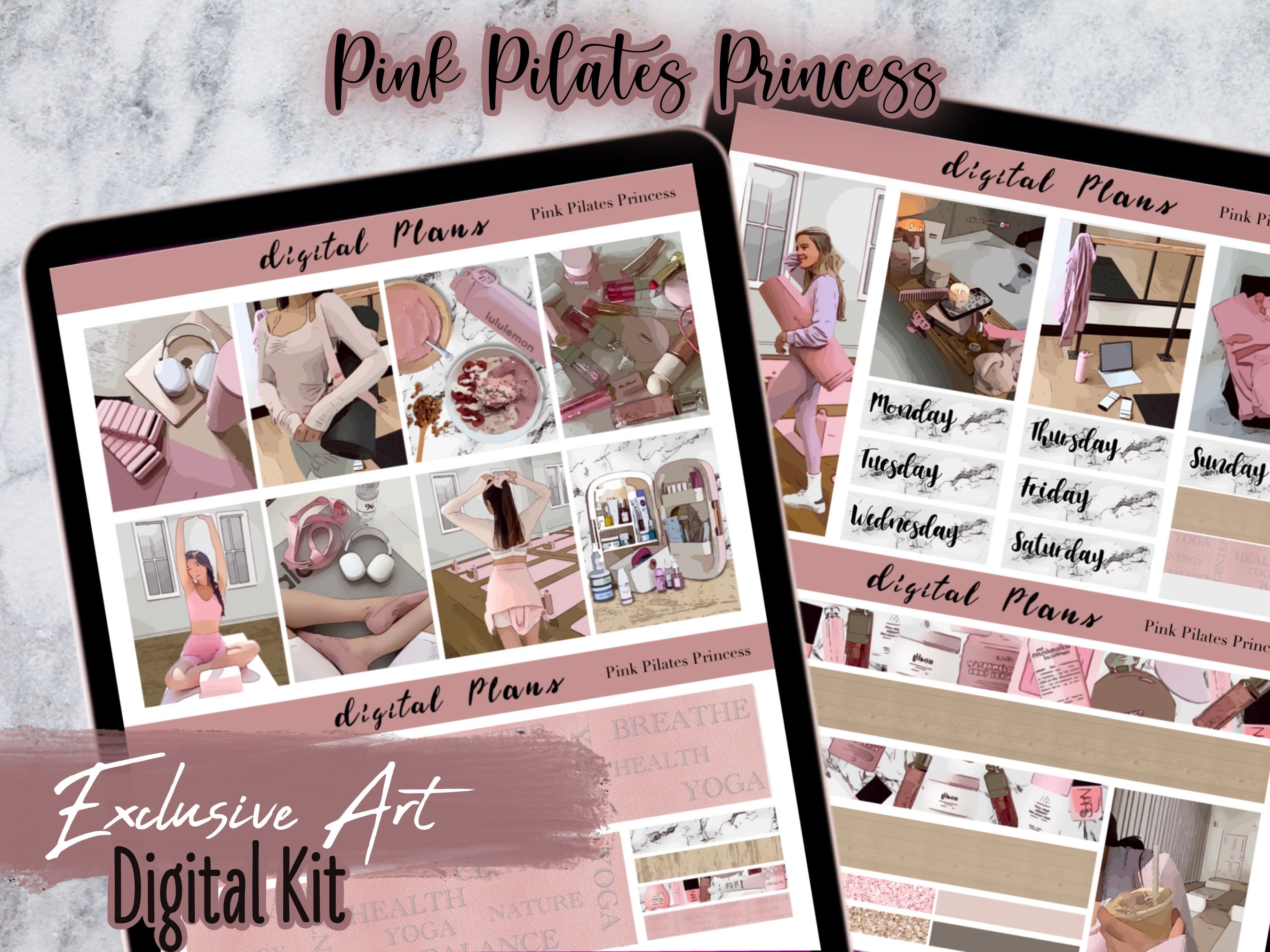 Pink Pilates Princess Digital Weekly Kit Perfect for Memory Planning in  Vertical Layouts. Pink Kit. Fitness Stickers. Yoga. Weekly Planner 