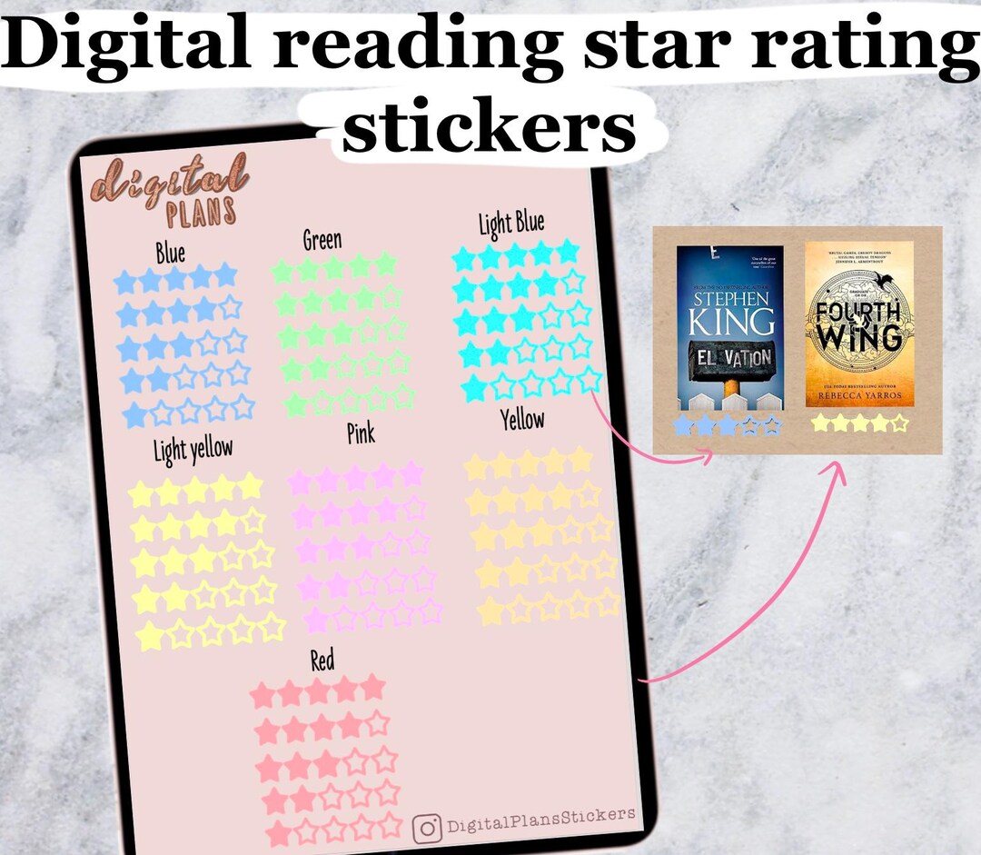 Pastel Book Rating Star Stickers: Digital Reading Journal (PNG) - Etsy