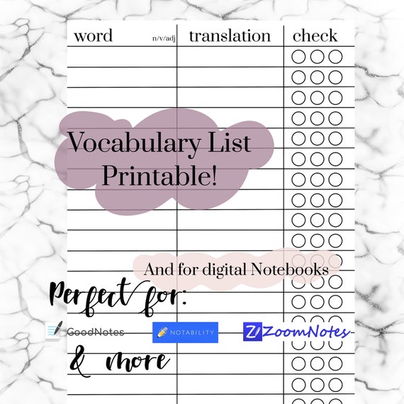 Student Vocabulary Notebook Template Printable and digital | Etsy