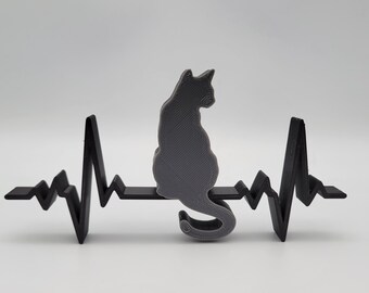 EKG Heart Beat Kitty 2d Statue Decor Desk Art | Table, Shelf, Picture Frame Topper | Gift For Cat Lovers | Animals Lover Vets Veterinarians