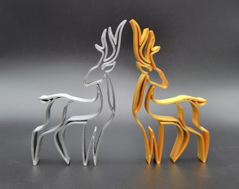 Reindeer Pair Minimalistic Sculpture | Desk Top Deer Statue Decoration | Simple Line Drawing Style Home Decor | Shelf Table Christmas Gift