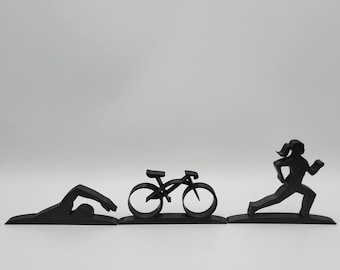 Triathlon Silhouette Style Figurine Set | Celebrate Your Accomplishment Post Race Gift for Athlete | Ironwoman Statue Decoration Home Decor