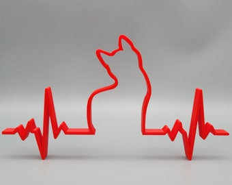 EKG Heart Beat Kitty 2d Statue Decor Desk Art | Table, Shelf, Picture Frame Topper | Gift For Cat Lovers | Animals Lover Vets Veterinarians