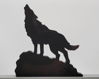 Howling Wolf or Husky 2d Silhouette Home Decor Art | Picture Frame Topper, Desk, Shelf Statue Decoration | Gift for Wolf Lover Husky Dog Fan