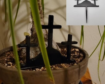 Jesus Christ Cross Crucifixion on Golgotha Plant Stake 2d Silhouette Home Office Decor Statue Decoration | Home Decor | Gift for Christians