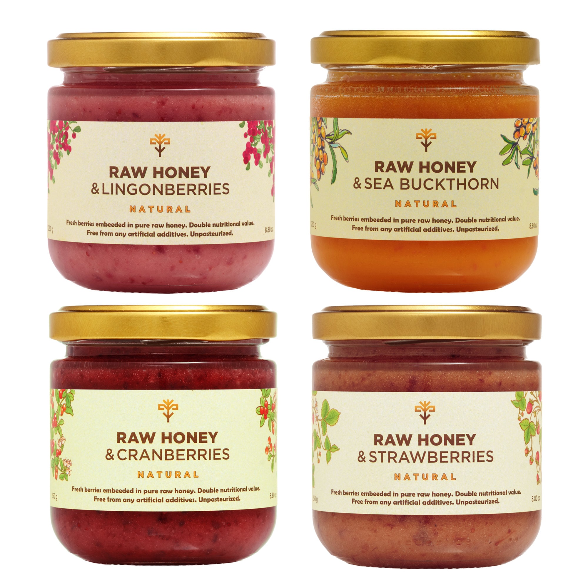 Earthbreath Raw Honey with Blackcurrants Strawberries Lingonberries Seabuckthorn Cranberries Rowanberries Raspberries Cherries Quince - 250g
