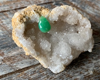 Chrysoprase Teardrop- Tiny Trinket Mini Pendant - Drop Stone Necklace - Solitaire Pendant - Stone Gemstone Jewelry