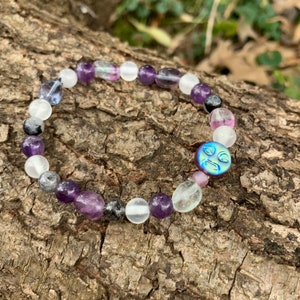 Beaded Moon Face Bracelet - Amethyst Fluorite