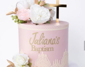 Gold Mirrored Cross Cake Topper: Baptism Christening Cake Charm