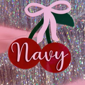 Coquette Cherry Cake Topper: Custom Acrylic Birthday Party Decor