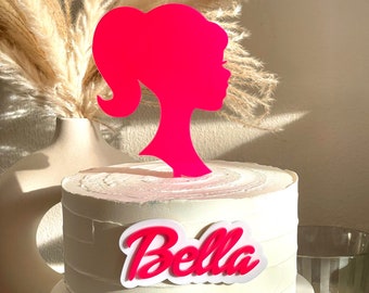 Pink Doll Silhouette Cake Topper: Double Layer Acrylic Charm