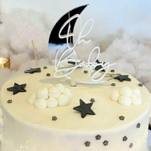 Custom Moon Baby Shower Cake Topper: Acrylic Party Decoration