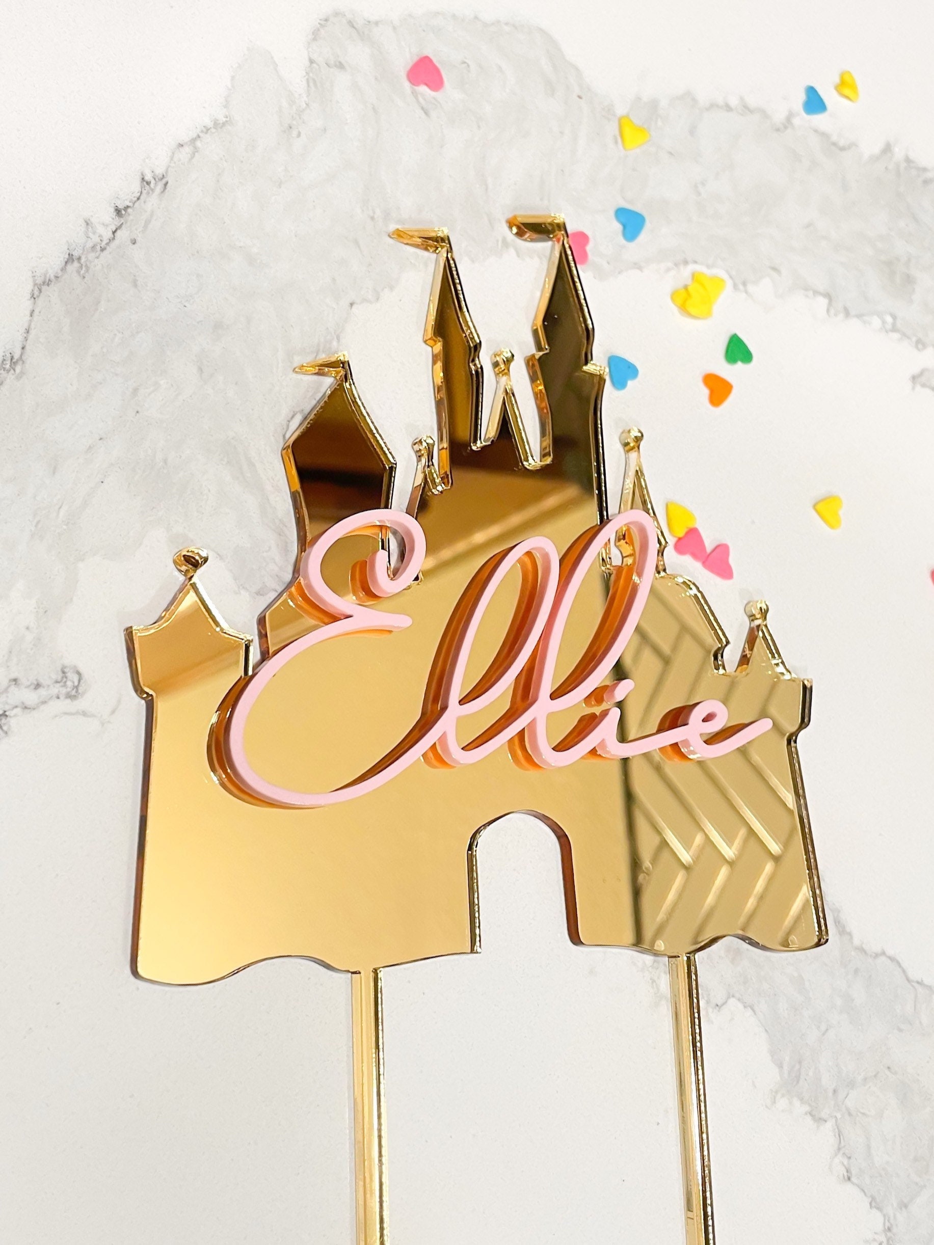 Personalised Cinderella Castle Princess Cake Topper – Birthday Girl Name Age