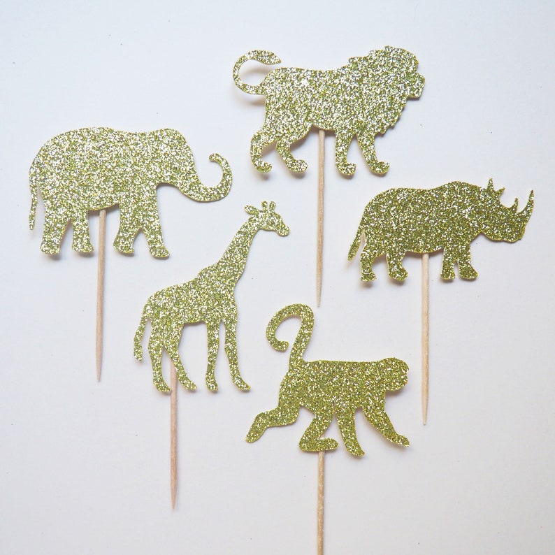 Safari Baby Shower Cupcake Topper Set, Jungle Animal Toppers, Safari