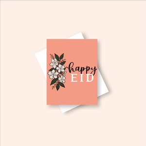 Cartão Happy Eid, para impressão, download instantâneo, cartão Eid Mubarak, presente acessível, feriado islâmico, decoração Eid para impressão, caligrafia, flores