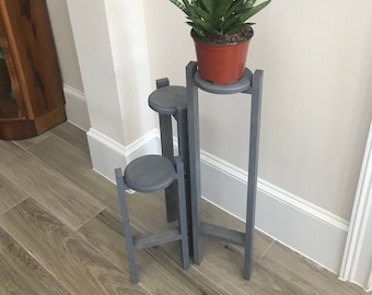 The Trio - 3 tier plant stand - stained Weathered Grey color - FREE SHIPPING