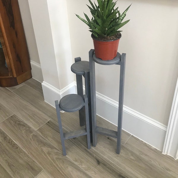 The Trio - 3 tier plant stand - stained Weathered Grey color - FREE SHIPPING