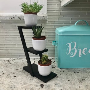 Beautiful 3 Plant Stand - Stained Black Select American Pine - with or without Ceramic Pots