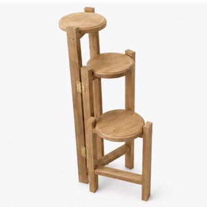 Handmade 3 Tier Wooden Plant Stand | Solid Pine Plant Shelf | Indoor Plant Display | Golden Oak | Foldable Plant Stand | No Assembly