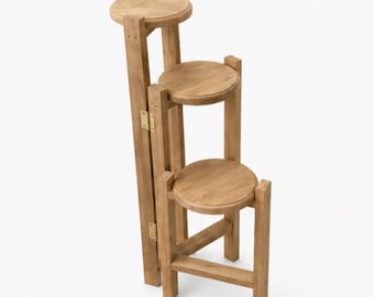 Handmade 3 Tier Wooden Plant Stand | Solid Pine Plant Shelf | Indoor Plant Display | Golden Oak | Foldable Plant Stand | No Assembly