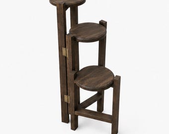 Handmade 3 Tier Wooden Plant Stand | Solid Pine Plant Shelf | Indoor Plant Display | Stain -Dark Walnut | Foldable Plant Stand | No Assembly