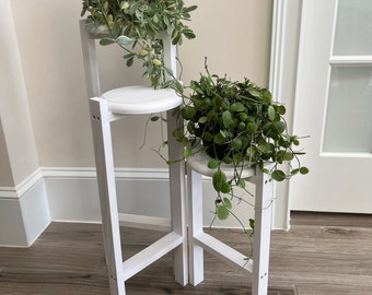 Handmade 3 Tier Wooden Plant Stand | Solid Pine Plant Shelf | Indoor Plant Display | Stain White | Foldable Plant Stand | No Assembly