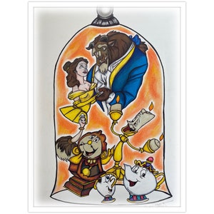 Disney&#39;s Beauty and the Beast, Colored Pencil Artwork, Abstract Cartoon Artwork, Original Artwork
