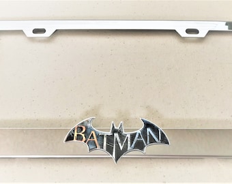 2X 3D Superman Logo Red Superhero Black Stainless Steel License Plate Frame