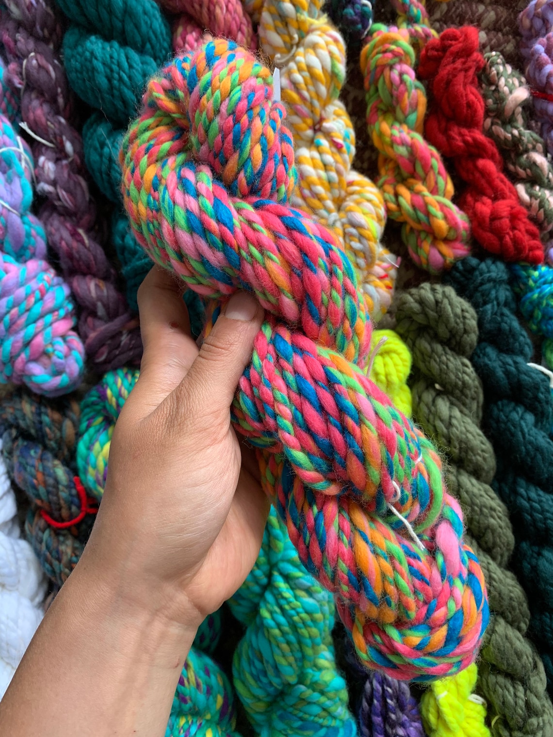 Multi color yarn 2ply handspun thick and thin art yarn Etsy