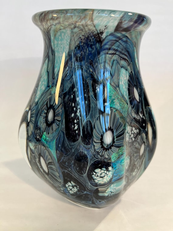 Deep Sea Vase Freeform Hand Blown Art Glass by Robert