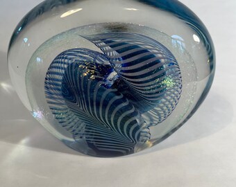 1984 Paperweight ROBERT EICKHOLT Clear Egg Shape Cobalt Blue