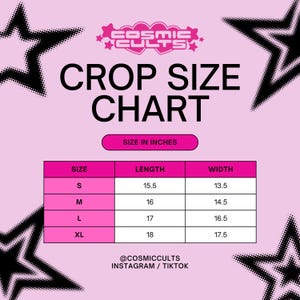 the crop size chart for a crop top