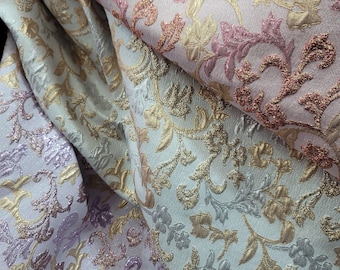 Fabric By The Yard Multicolor Metallic Brocade Swirls Floral Jacquard Bridal Dress Quinceañera Prom Gown  Choose Color Pink Silver Lavender