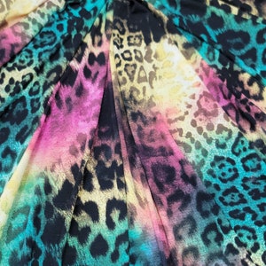 Fabric Sold By The Yard Multicolor Tie  Dye Rainbow Black Cheetah Stretch Spandex  Yellow Pink Green Animal Print Fashion Dress Clothing