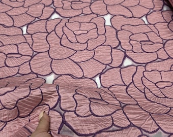 Mauve Floral Brocade Organza Fabric By The Yard: Bridal Evening Dress Fashion