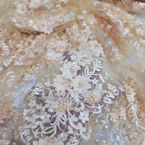 Fabric Sold By The Yard Light Yellow Lace Floral Flowers Embroidery  Fashion Bridal Evening Dress Quinceañera Gown Prom Telas Para Costura