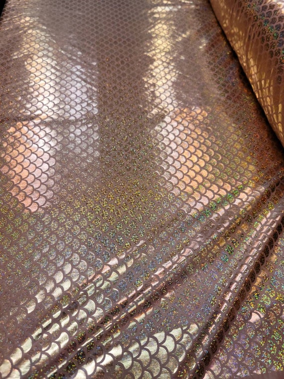 Tissu Pailleté Sirène Or Rose/sarcelle Sur élasthanne - Largeur 46-60", Vendu Au Mètre, Neuf