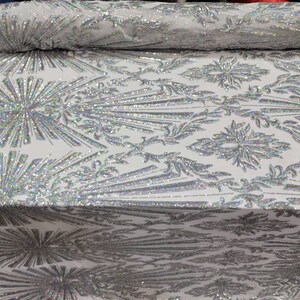 Silber Pailletten Spitzenstoff: 4-Wege-Stretch, Vintage-Muster - 134 cm Bild 6