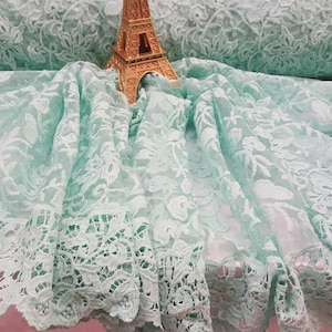 Fabric By The Yard Mint Embroidery Lace Floral Flowers Guipure on Mesh Scalloped Prom Bridal Evening Dress  Fashion Lace Sweet 16