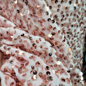 Pink Blush Stretch Velvet Fabric: Rose Gold Sequin Embroidery, 60 Inch Wide