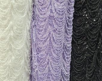 Fabric By The Yard Beaded Lace Embroidery Beads Hanging Gown Fashion Bridal Evening Dress Prom Choose Color Lavender White Black