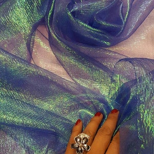 Fabric Sold by The Yard Iridescent Royal Blue Organza Sheer Crinkle Dancer Custom Decoration Draping Dress Bridal Sweet 16 Gown Fashion