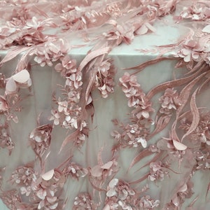 Fabric Sold By The Yard Quinceañera Dress Dusty Rose 3d Floral Flowers Embroidery On Mesh Prom Evening Dress Fashion Lace 3d