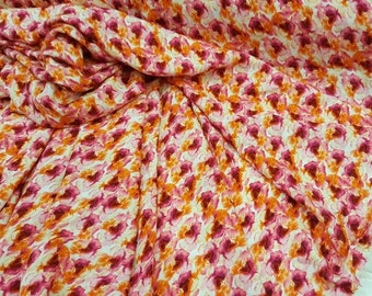 100% Rayon with Orange / Fuchsia Floral Print Fabric sold by the yard soft rayon organic fabric kids dress draping decoration