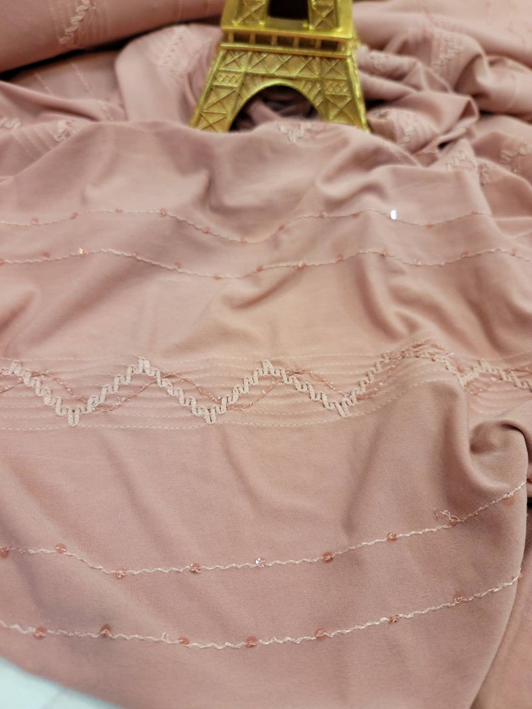 Fabric Sold by the Yard Blush Embroidery Sequin Spandex Stretch Fabric ...