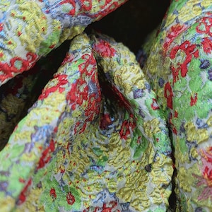 Fabric Sold By The Yard Green Brocade Red Blue Floral Flowers Jacquard Fashion Fabric Prom bridal
