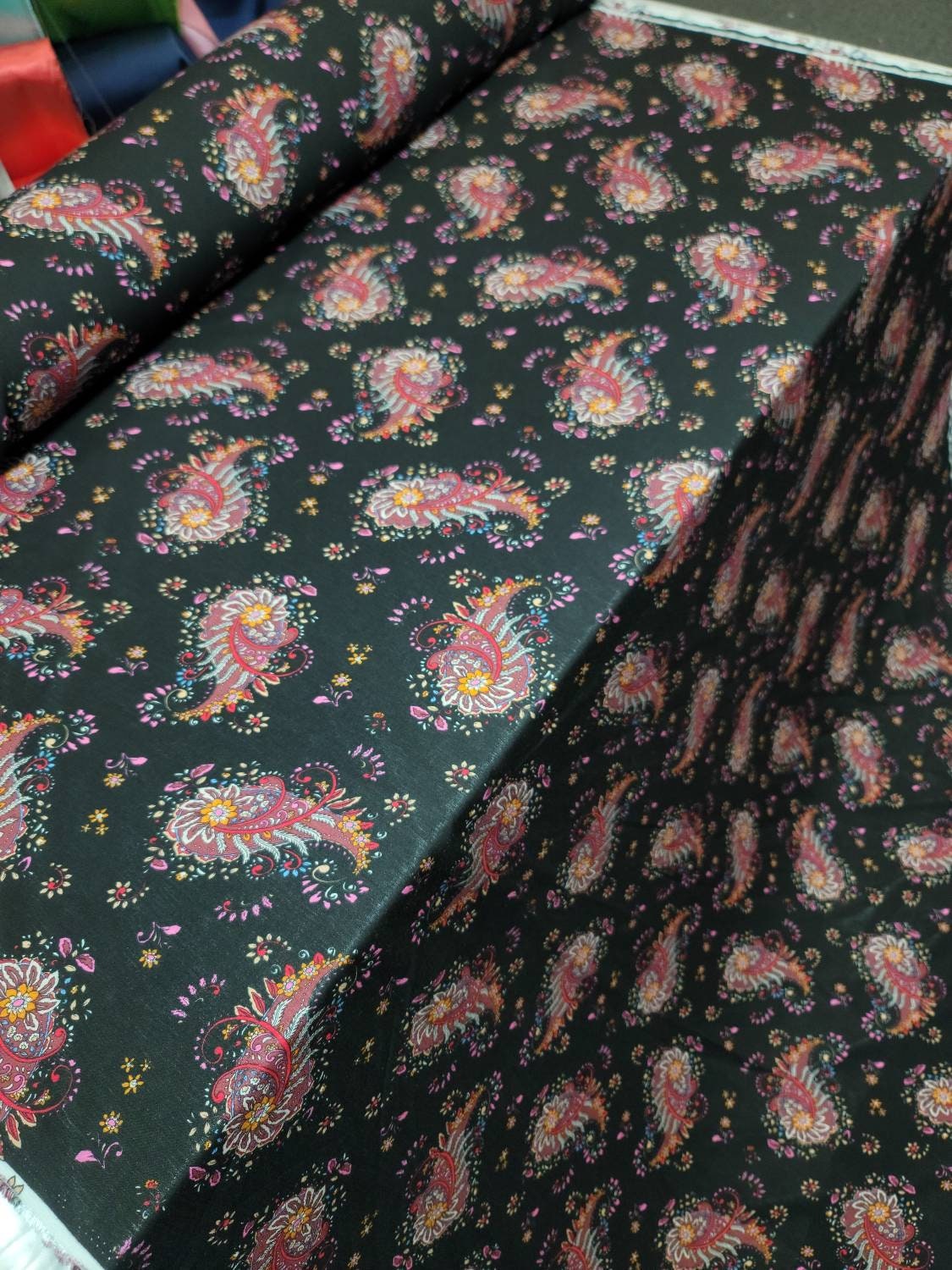 Fabric Sold by the Yard Black Background Multicolor Floral Etsy