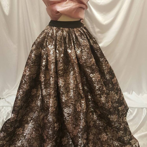 Fabric Sold By The Yard Rose Gold Metallic Brocade On Black Lame Organza Floral Flowers Fashion Jacquard Quinceañera Dress Bridal Evening